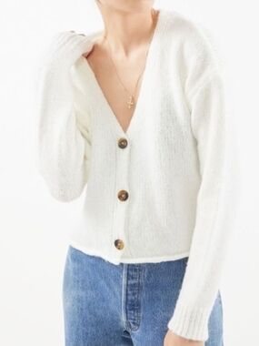 Urban Outfitters Cream Cropped Button Front Cardigan